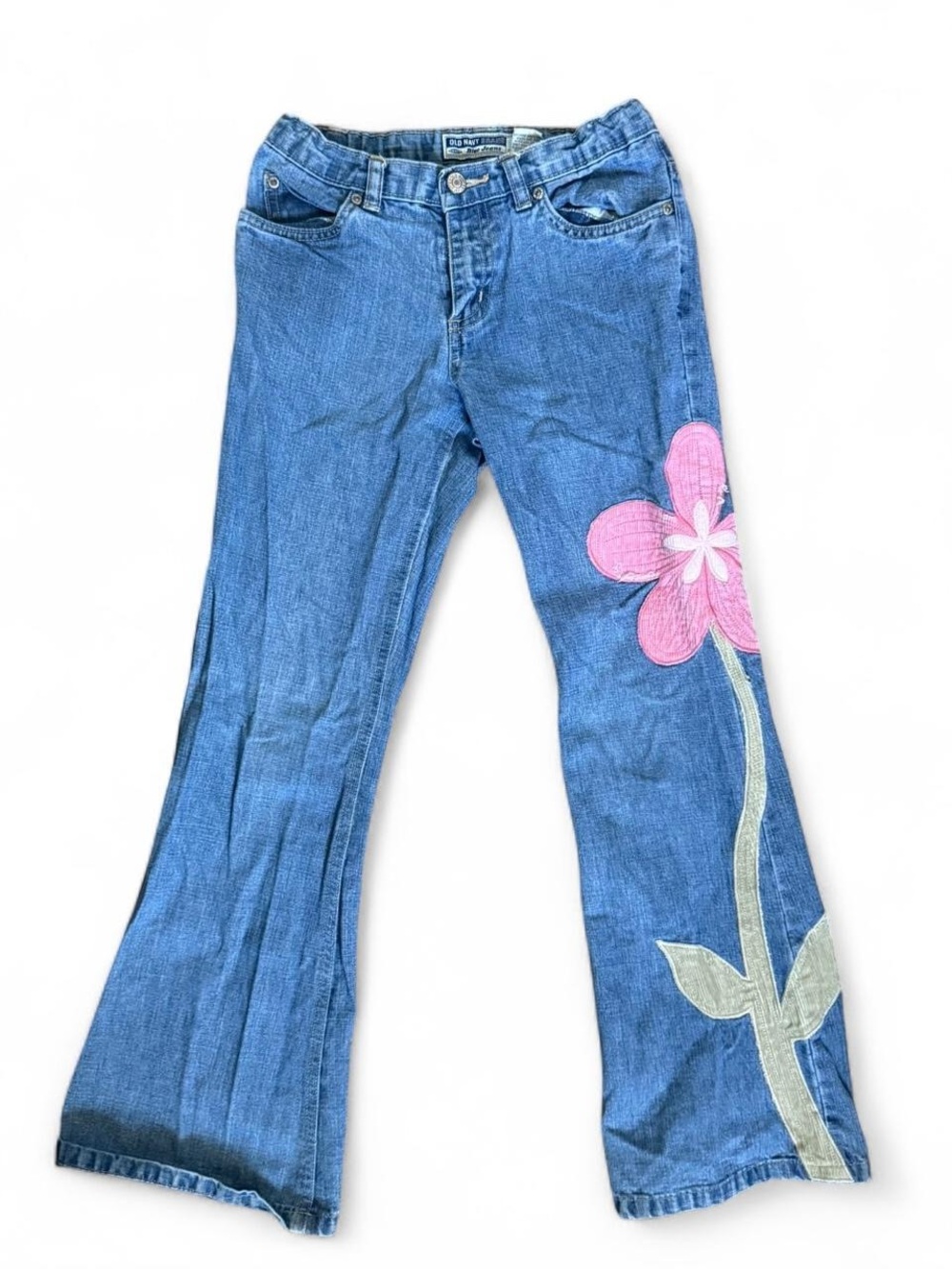 Old Navy Girls Blue Denim Jeans with Pink Flower Patch